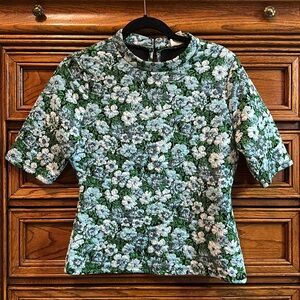 Anthropologie Green and White Floral Blouse